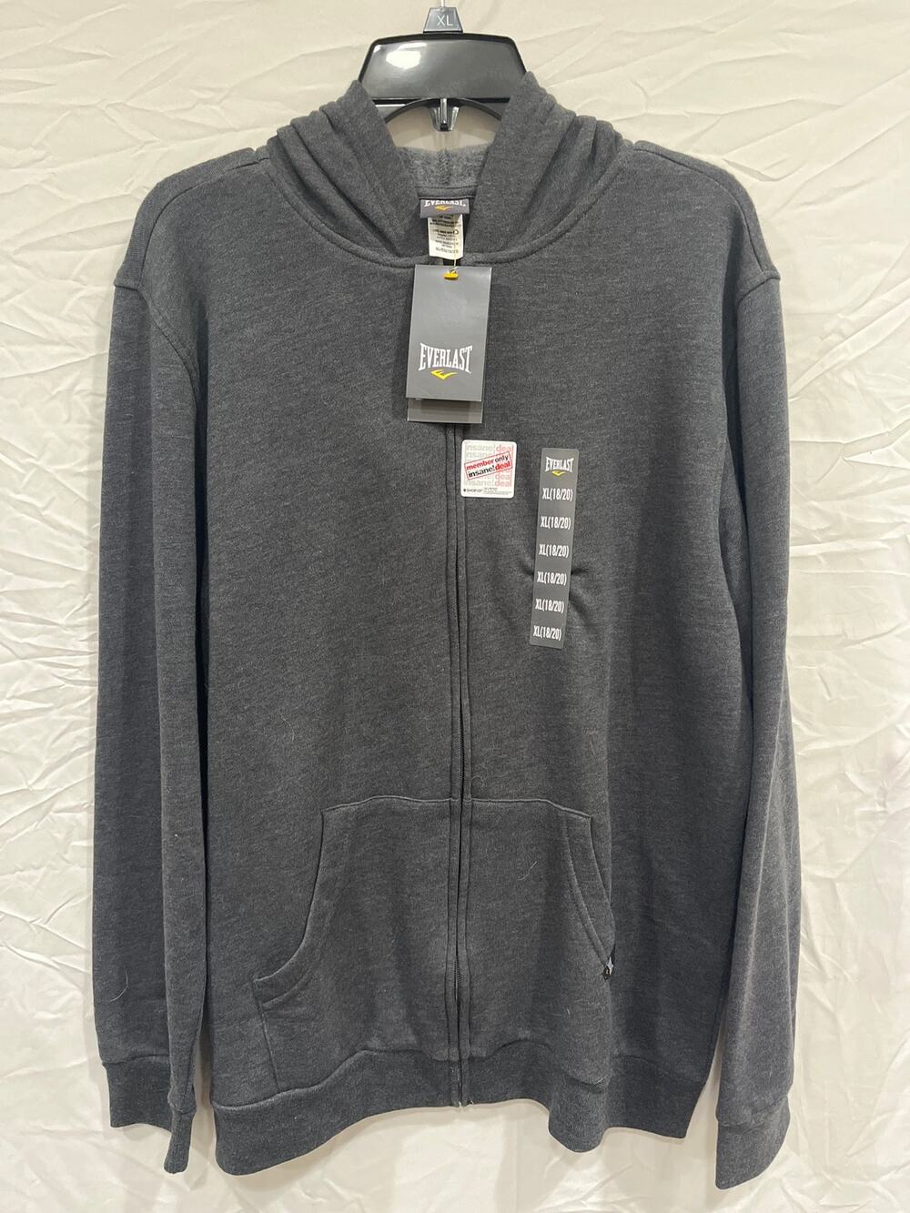 Everlast Zip Up Hoodie Sweat Jacket Boys 18/20 X-Large Fleece Line Coal Heather